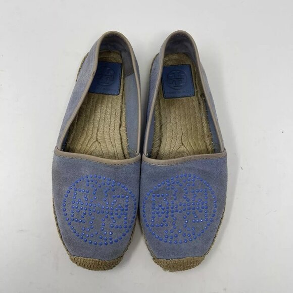 Tory Burch Blue Pashmina Kirby Flat Espadrilles Shoes Slip On Suede - Picture 9 of 10